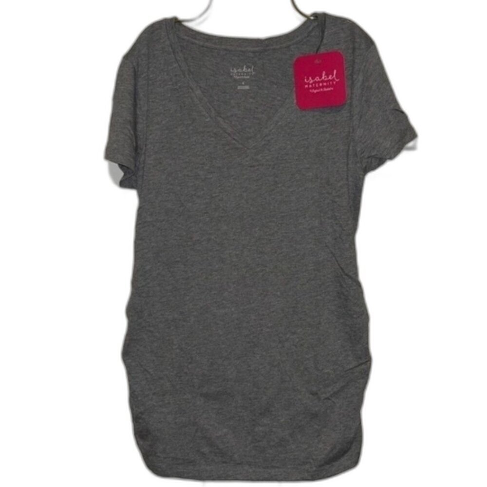 Set of 2 Small Maternity Short Sleeve V-Neck Side Shirred Grey T-Shirts